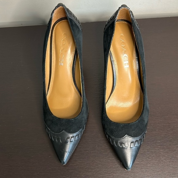 COACH Sophie Black Leather Suede Pump Pointed Toe Heels Shoe Sz 6 - Picture 3 of 12
